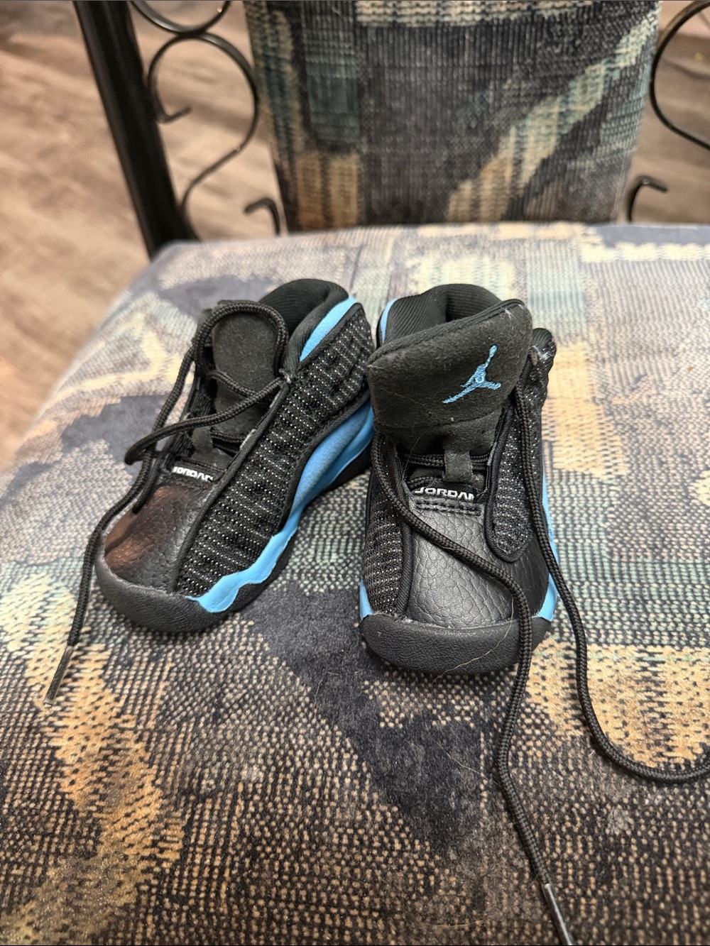 Jordan Kids Black and Light Blue Retro Sneakers